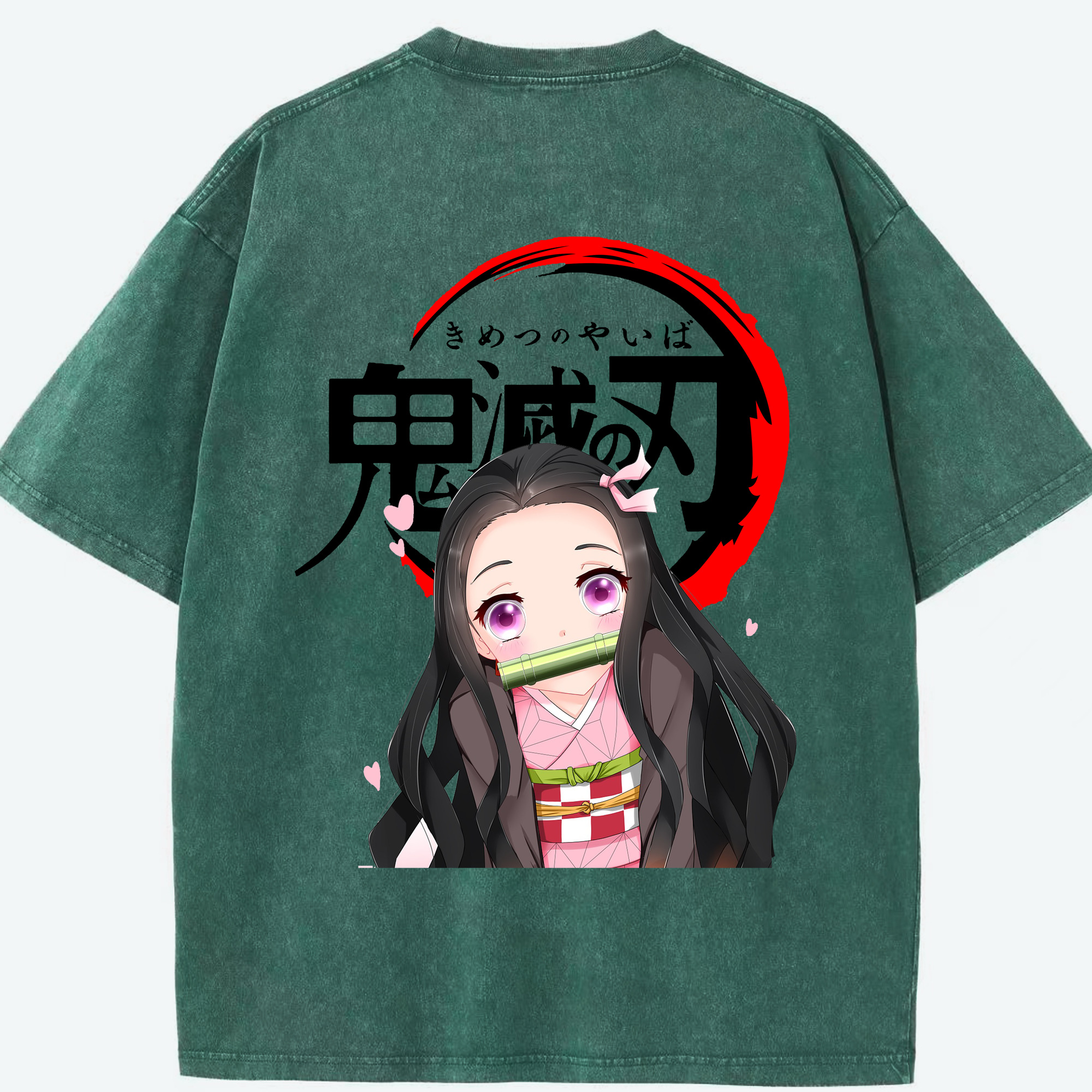 （画像用） 鬼滅の刃（きめつのやいば）竈門 禰󠄀豆子／かまど ねずこ Kamado Nezuko 綿100% ヴィンテージ風 半袖Tシャツ（背面プリント）